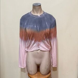 YFB Tie-Dye Cropped Long Sleeve Top in gray, Rust & Pink